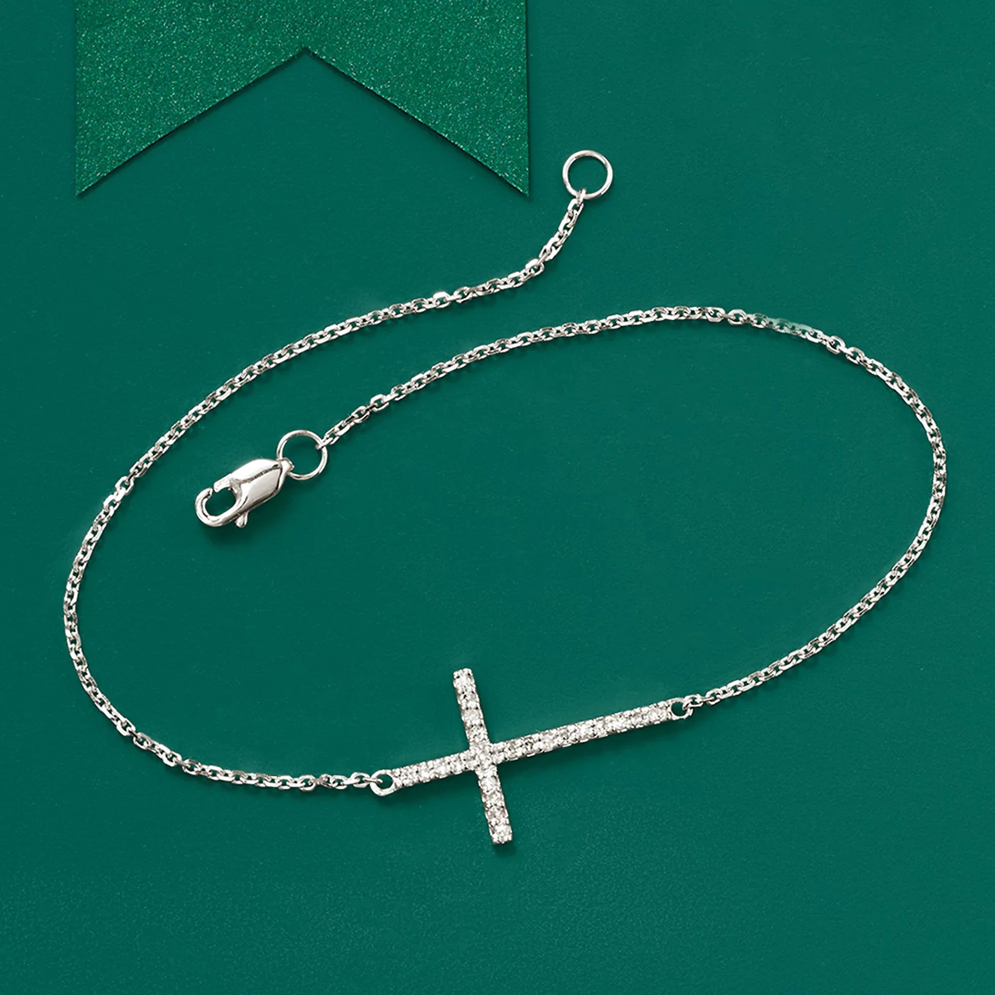 Ross-Simons 14kt White Gold Sideways Cross Bracelet With Diamonds, Women's, Adult