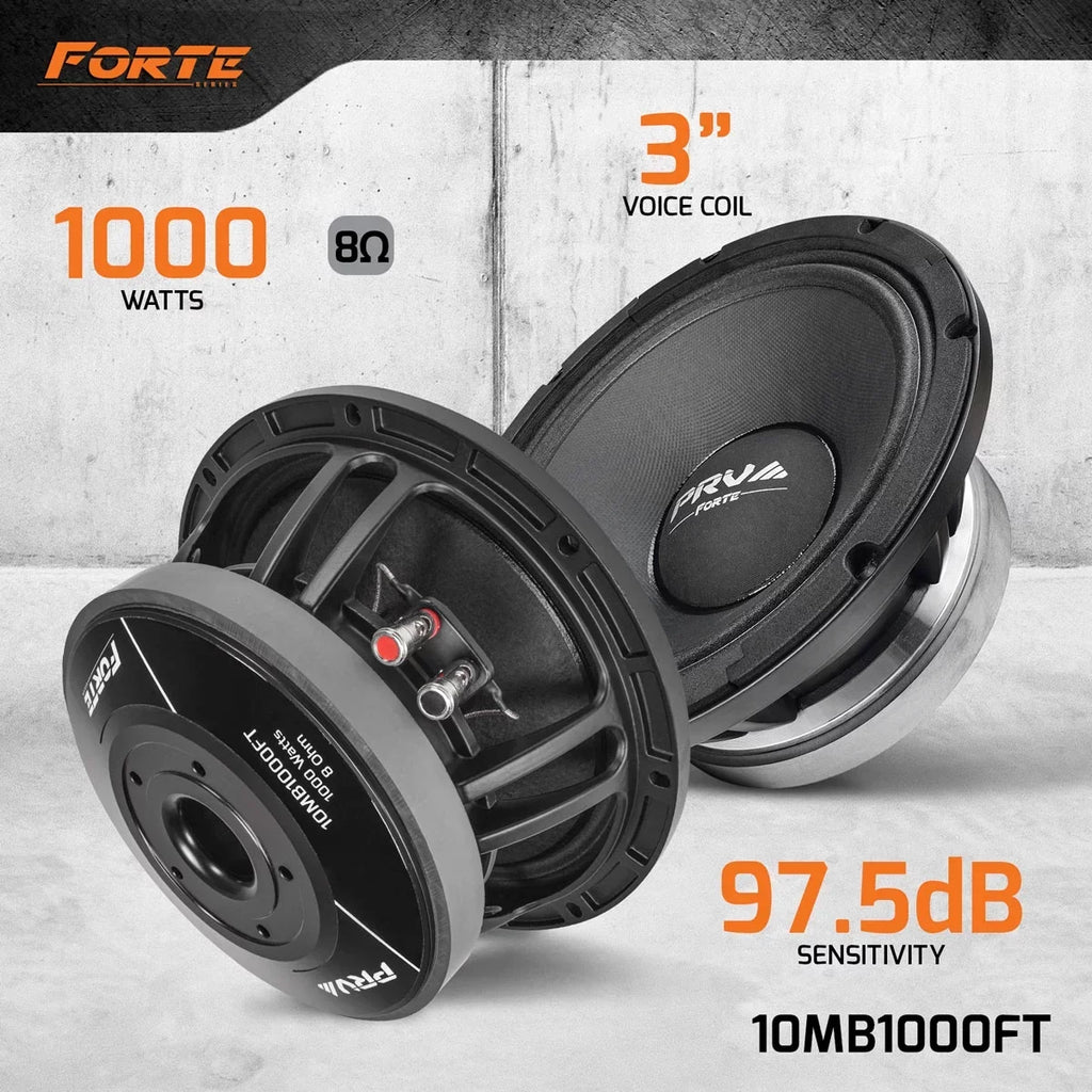 PRV AUDIO 10MB1000FT 10 Inch Midbass Speaker for Pro Custom Sound Systems, 500 Watts RMS, 1000 Watts Program Power, 8 Ohm Loudspeaker, 97.5 dB Mid Bass Speakers (Single)