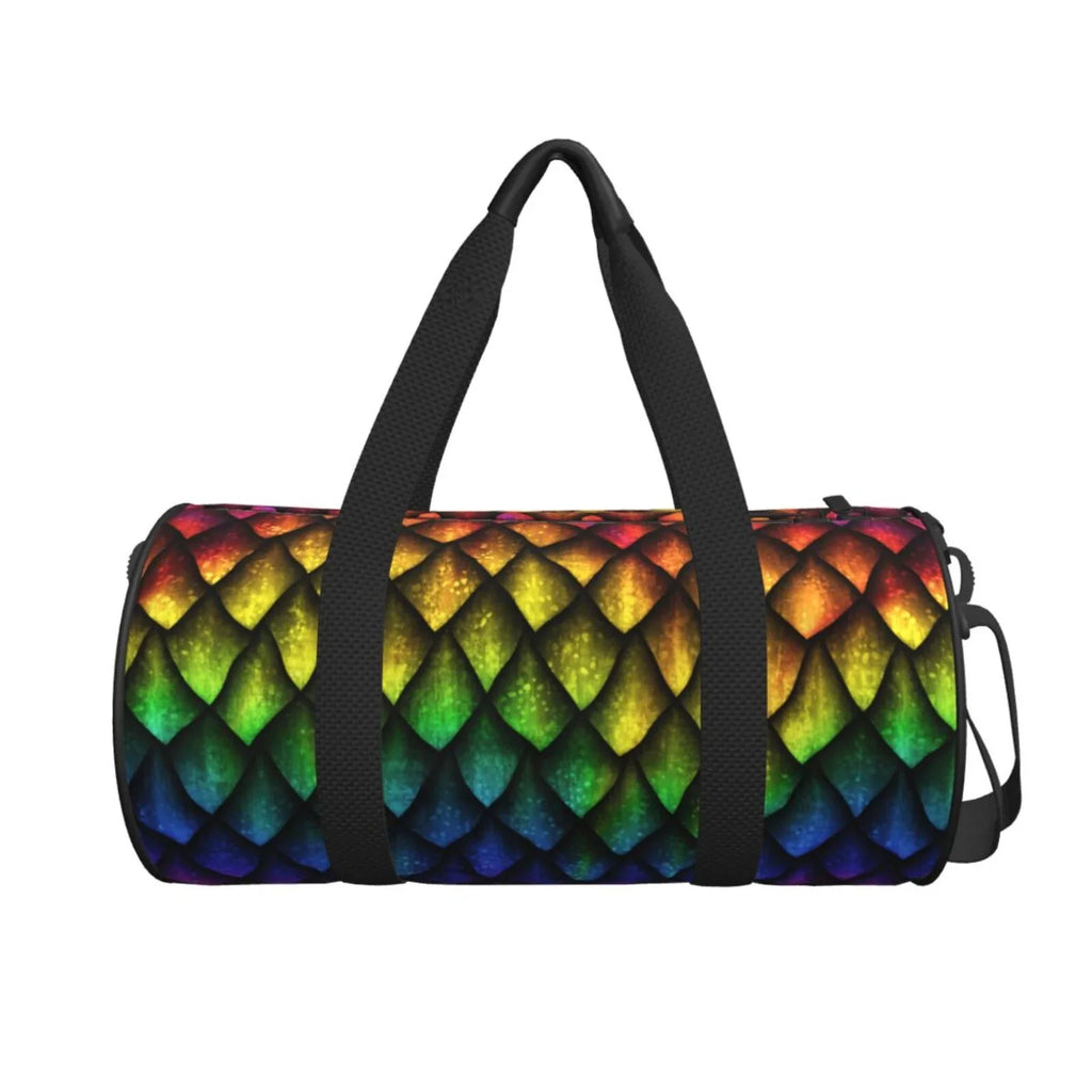 Coaee Dragon Scales Large Capacity Travel Luggage Bag Cylinder Gym Bag Waterproof Sports Bag with Pocket and Compartment