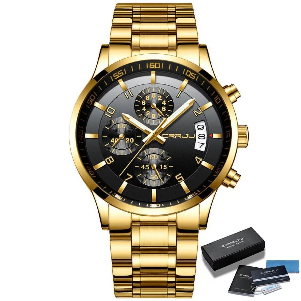 Mens Watch CRRJU Luxury Chronograph Waterproof Quartz Watch for Men Fashion Business Stainless Steel Watches relogio masculino