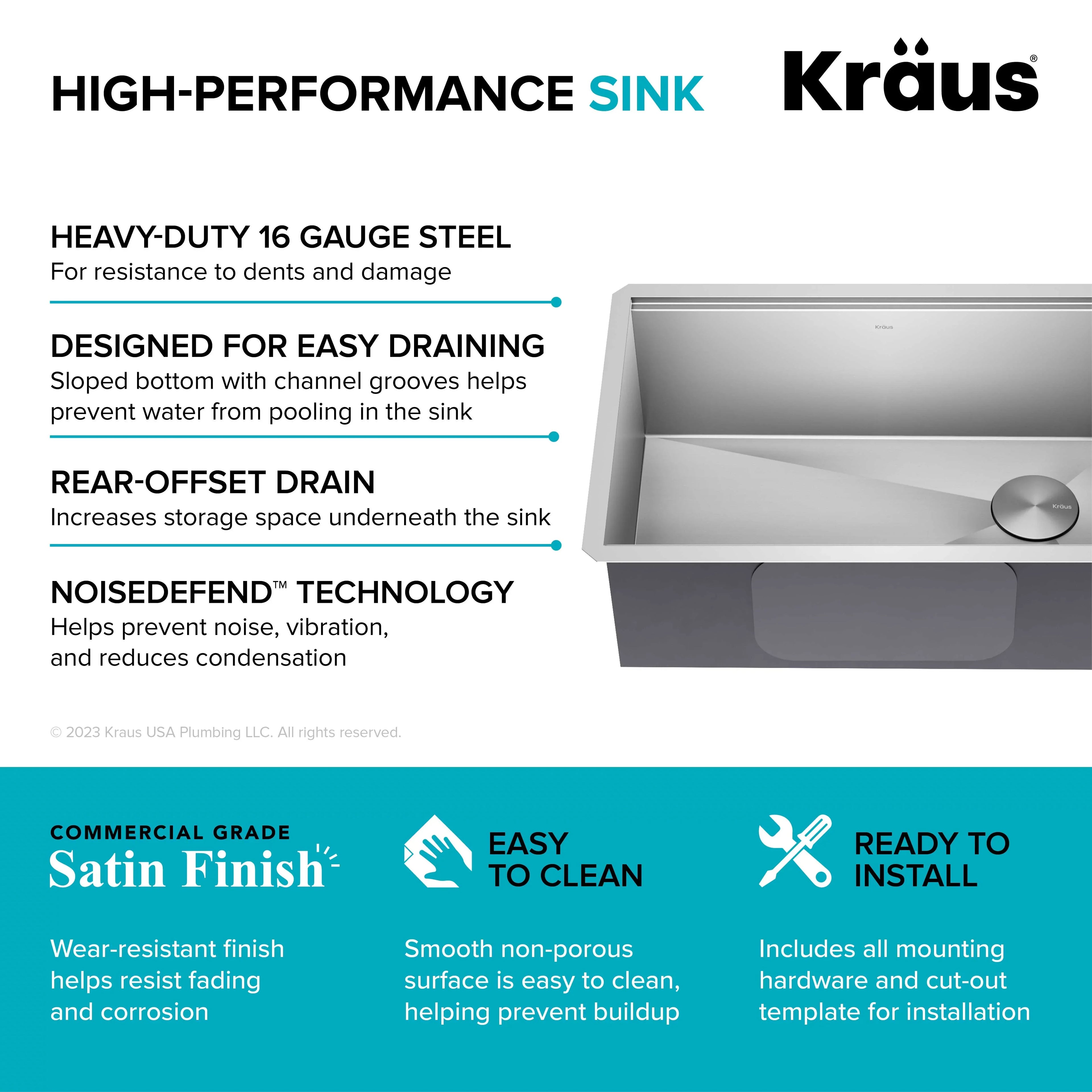 Kraus Kore 28Undermount Workstation 16 Gauge Stainless Steel Single Bowl Kitchen Sink with Accessories