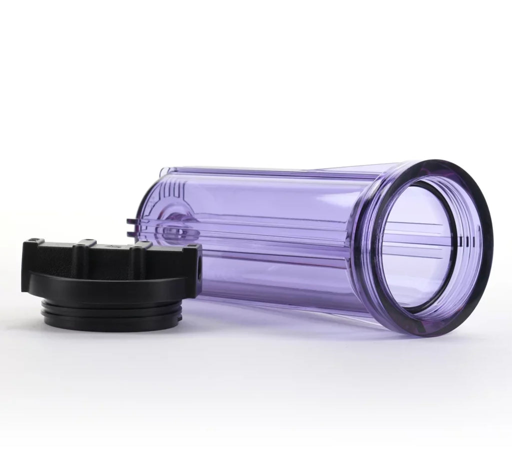 Hydronix HF3-10CLBK14, 10" Clear Housing with Black Rib Cap For RO & Filtration Systems, 1/4" Ports