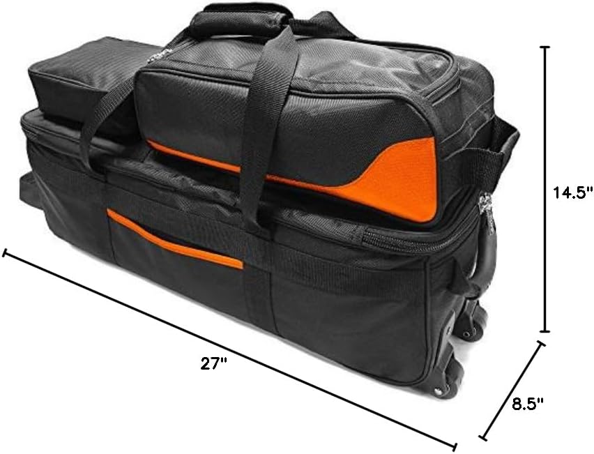 Pyramid Path Triple Tote Roller Plus Bowling Bag with Detachable Shoe Bag (Fits US Mens Size 15), Accessory and Side Pocket, Lightweight Travel Design