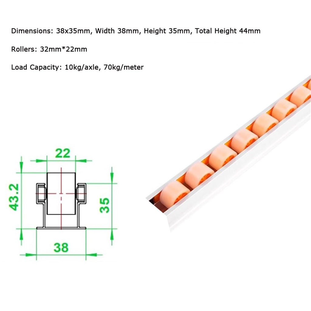 Style Rail System, Flow Rail Conveyor Wheels By, Conveyor Rollers Aluminum Alloy Skate Wheel Replacement Length Be Customized for Pallets Cargo(1m/38x35mm)