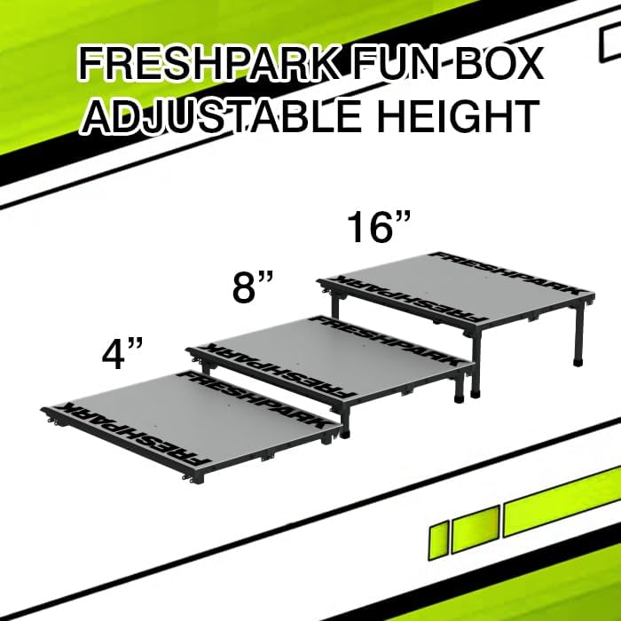 Freshpark Fun Box - Grind Box - Manual Pad (37" L x 47" W x 8" or 16" Tall) - Portable, Foldable, Adjustable Height - BMX, Scooter, and Skateboarding Ramp