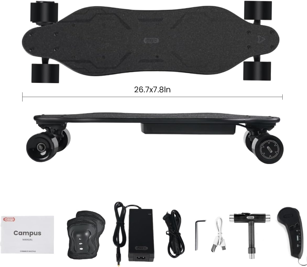 MEEPO Campus V3 Series/Envy Electric Skateboard with Remote, Top Speed Up to 29 Mph, 4 Speed Smooth Braking, Easy Carry Handle Design, Suitable for Adults & Teens