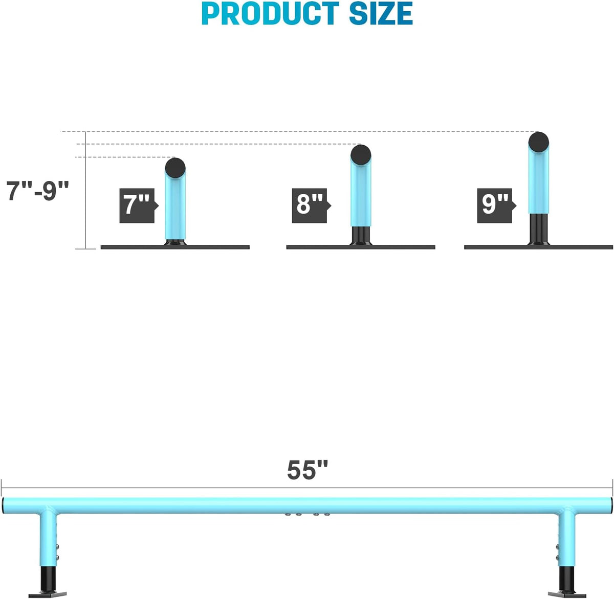 AUH Skateboard Ramp Grind Rail 55 inch Round Skate Rail for for Scooters, Skateboards & Inline Skates, Adjustable Height, Blue