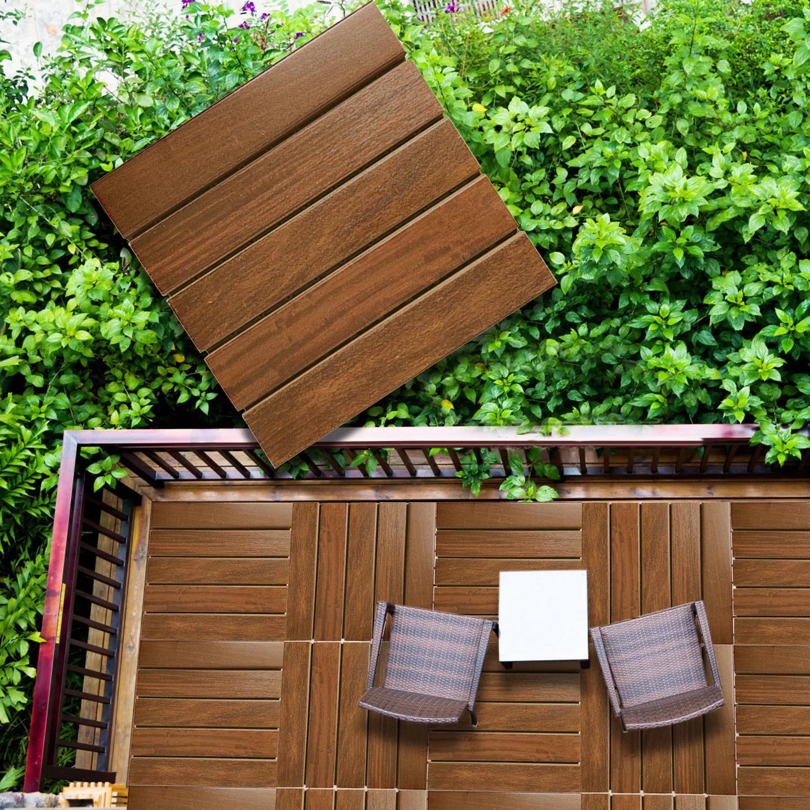 Outdoor Flooring Wooden Flooring Puzzle Interlocking Balcony Flooring Interlocking Deck Tiles for Outside Garden Balcony Walkway Indoor