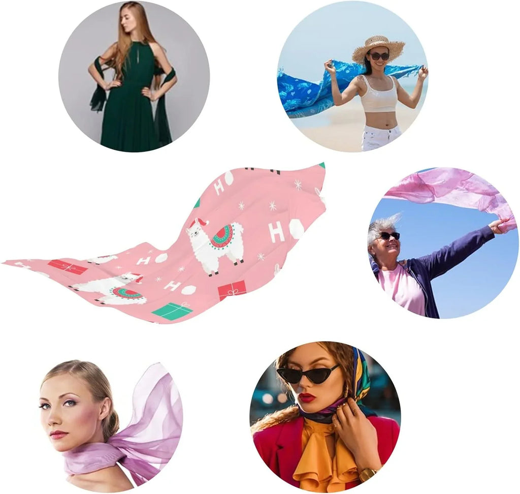 Hyjoy Christmas Llama Presents Long Silk Neck Scarf Lightweight Shawl Wrap Scarves for Women Girls