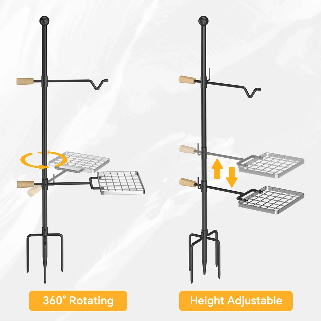 Mr IRONSTONE Campfire Grill Grate - Heavy Duty Steel, Swivel Handle, Adjustable Height and Rotation - Perfect for Outdoor Barbecue, Camping and Cooking