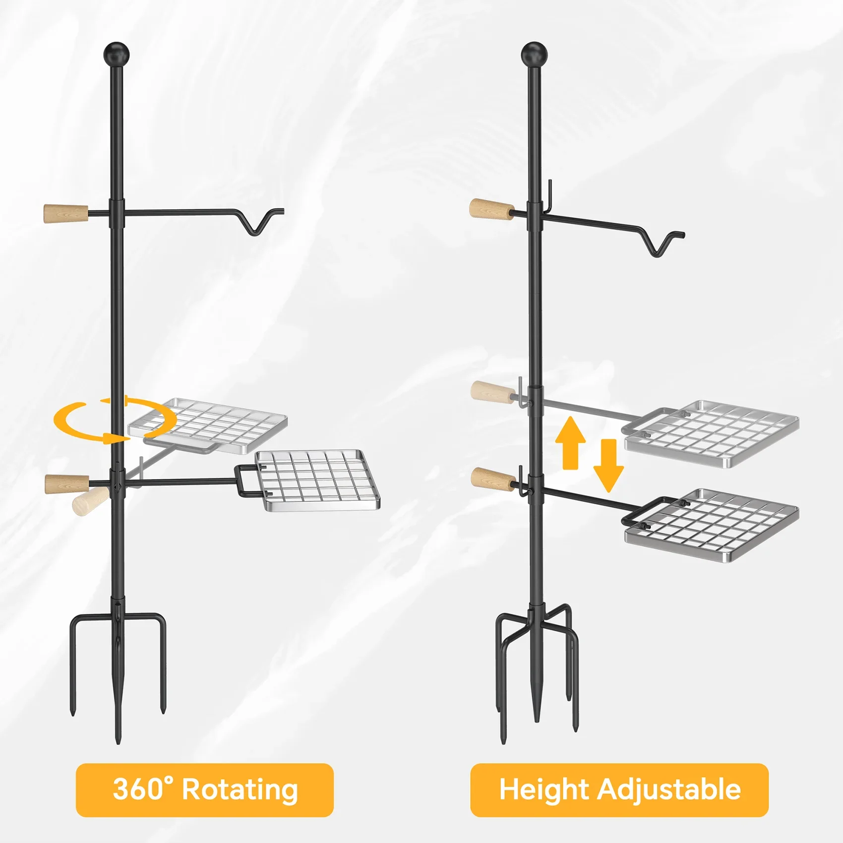 Mr IRONSTONE Campfire Grill Grate - Heavy Duty Steel, Swivel Handle, Adjustable Height and Rotation - Perfect for Outdoor Barbecue, Camping and Cooking