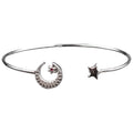 CZ Moon and Star Solid Silver Open ended cuff style Celesticle jewelry Handmade Kada Adjustable Bracelet Best Gift idea for Girls