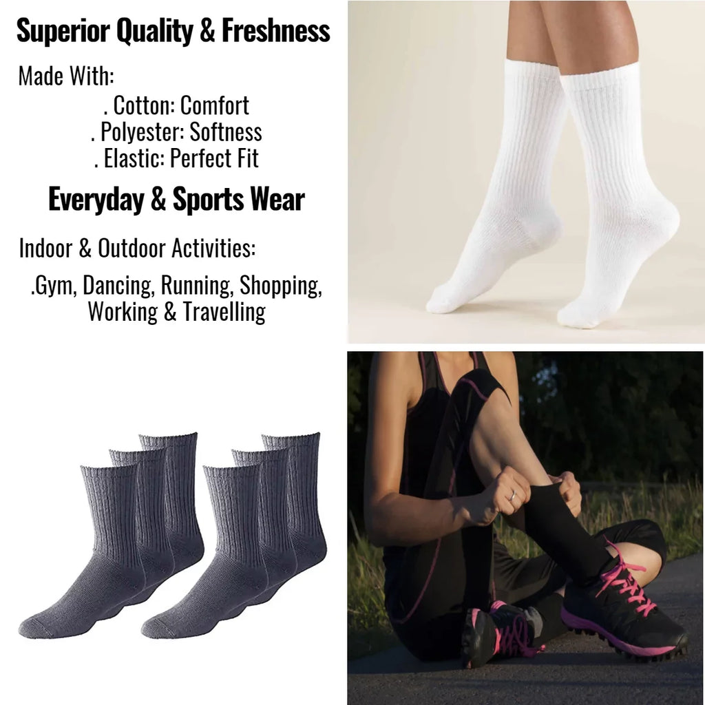 Unibasic Unisex Crew Athletic Sports Cotton Socks 10 Pack (White, 9 to 11)
