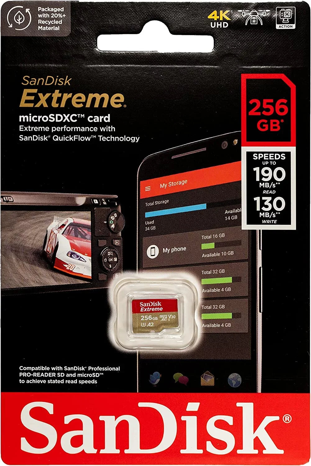 Extreme 256GB V30 A2 roSDXC Memory for DJI Works with Mavic Air 2 4K 8K Bundle with (1)