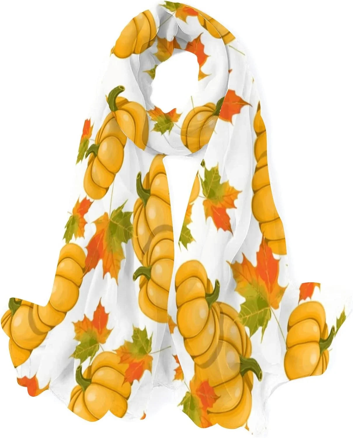 Hyjoy Pumpkins Maple Leaves Long Silk Neck Scarf Lightweight Shawl Wrap Scarves for Women Girls