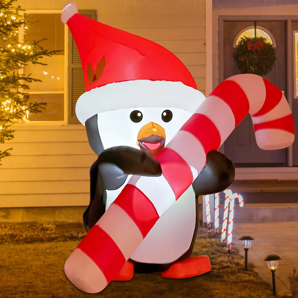 GOOSH 5ft Christmas Inflatables Outdoor Decorations, Blow Up Penguin with Candy Cane Inflatable Built-in LEDs for Christmas Indoor Outdoor Yard Lawn Garden Decorations