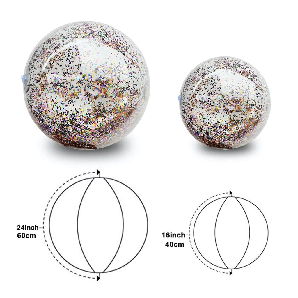 Junipel Inflatable Beach Glitter Ball with Confetti 16 & 24 Inch Premium Beach Theme Water Sand Toy for Beach Party Decoration, Pool Party Supplies Summer Beach Balls -Set of 6 |