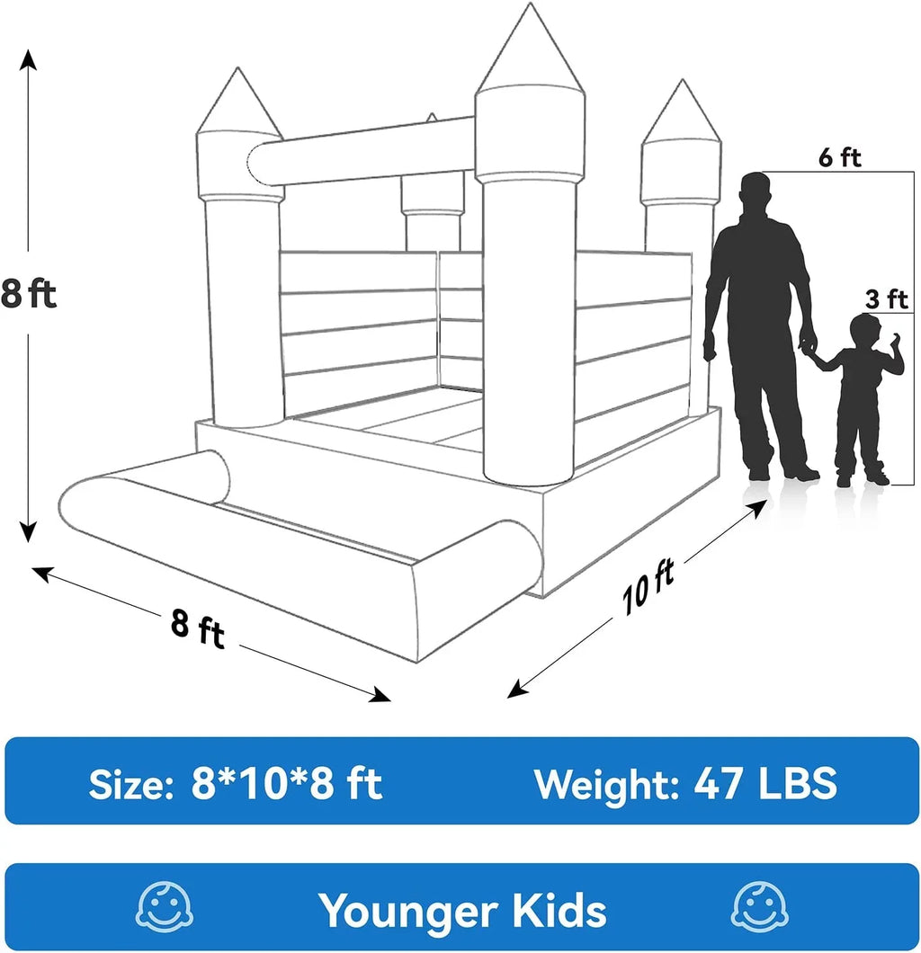 Connsann White Bounce House Commericial Grade PVC Jump Castle with Blower & Ball Pit for Kids Outdoor Indoor Party
