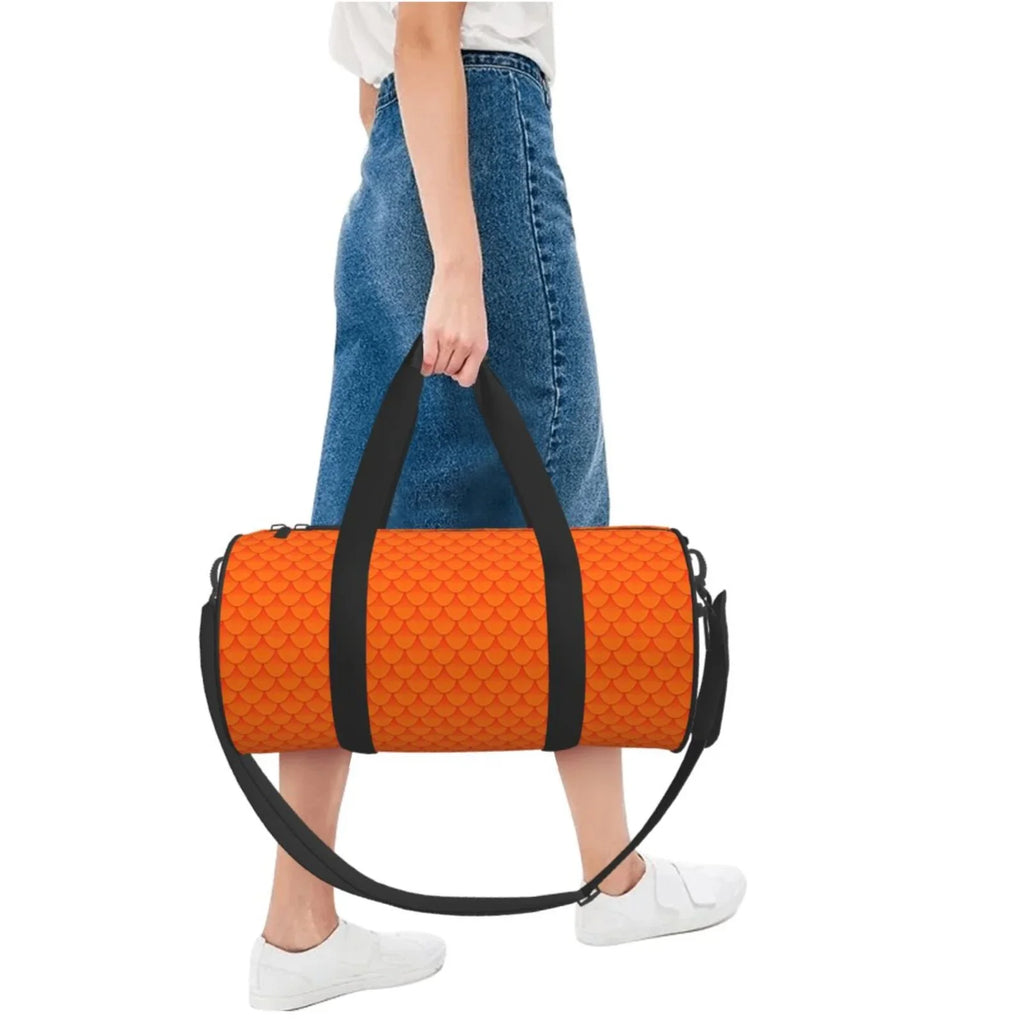 Coaee Orange Scales Large Capacity Travel Luggage Bag Cylinder Gym Bag Waterproof Sports Bag with Pocket and Compartment