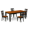 East West Furniture Kitchen Table Set with One Quincy Dining Room Table & 4 Chairs - Black & Cherry - 5 Piece