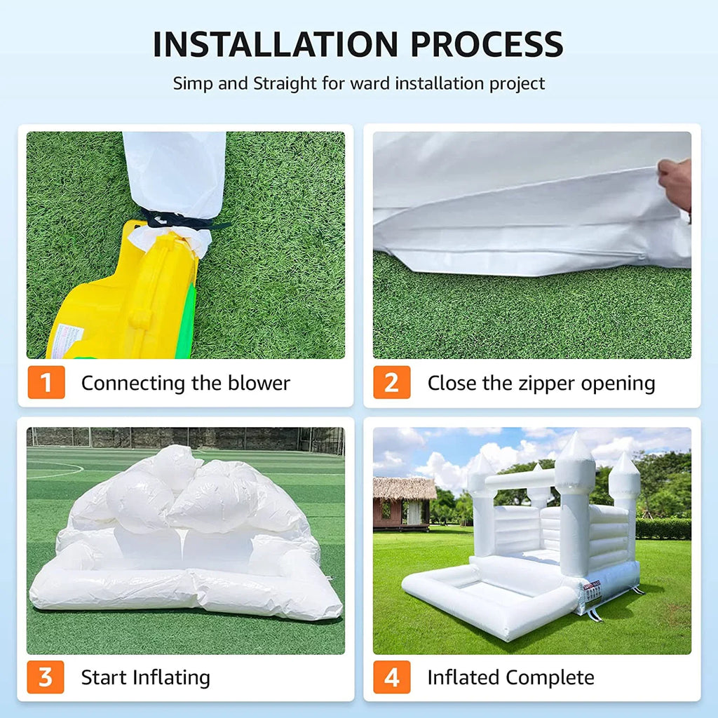 Connsann White Bounce House Commericial Grade PVC Jump Castle with Blower & Ball Pit for Kids Outdoor Indoor Party