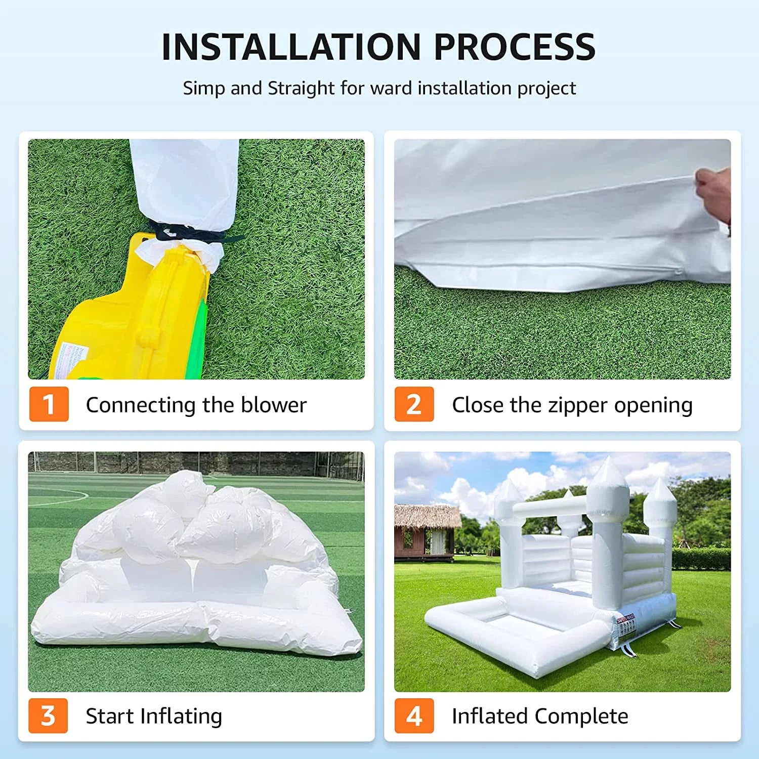 Connsann White Bounce House Commericial Grade PVC Jump Castle with Blower & Ball Pit for Kids Outdoor Indoor Party