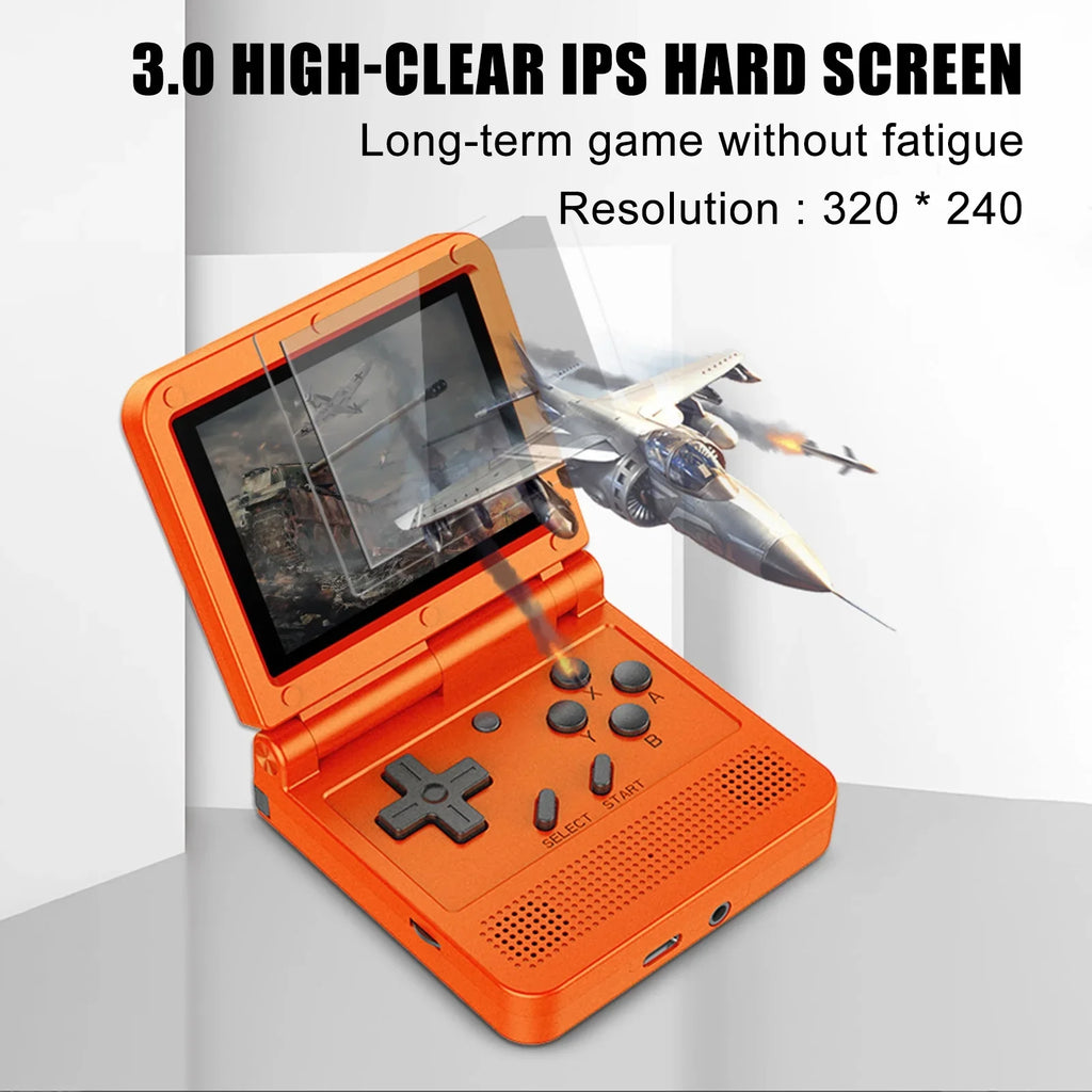 Powkiddy Handheld Game Console, 3.0-inch IPS Screen, Mini Folding Flap Design, 15 Emulators, Rechargeable and Portable for Endless Gaming