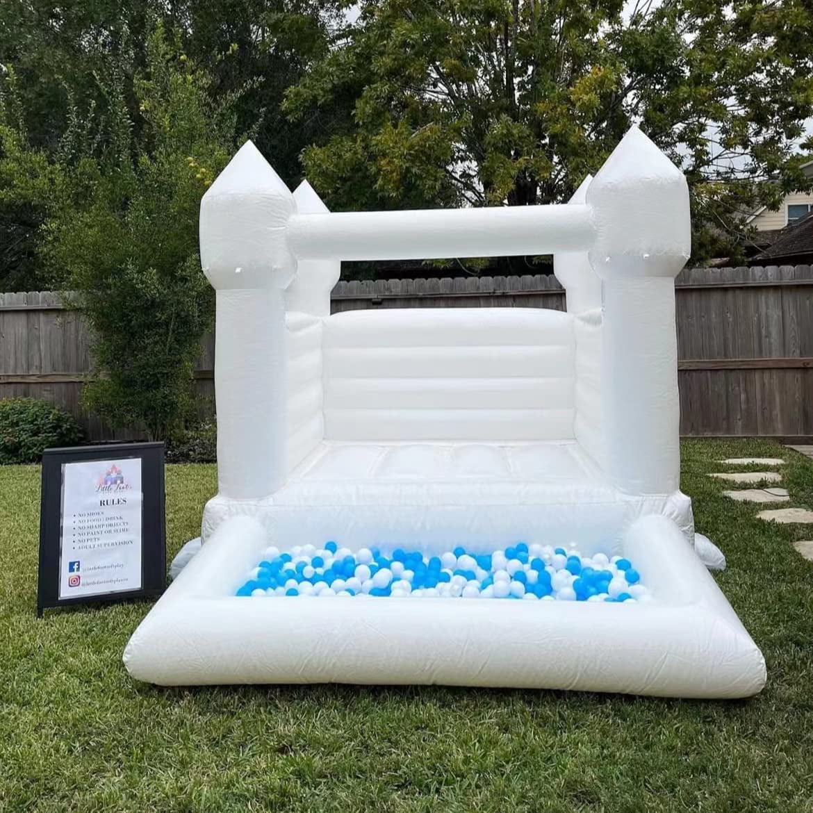 Connsann White Bounce House Commericial Grade PVC Jump Castle with Blower & Ball Pit for Kids Outdoor Indoor Party