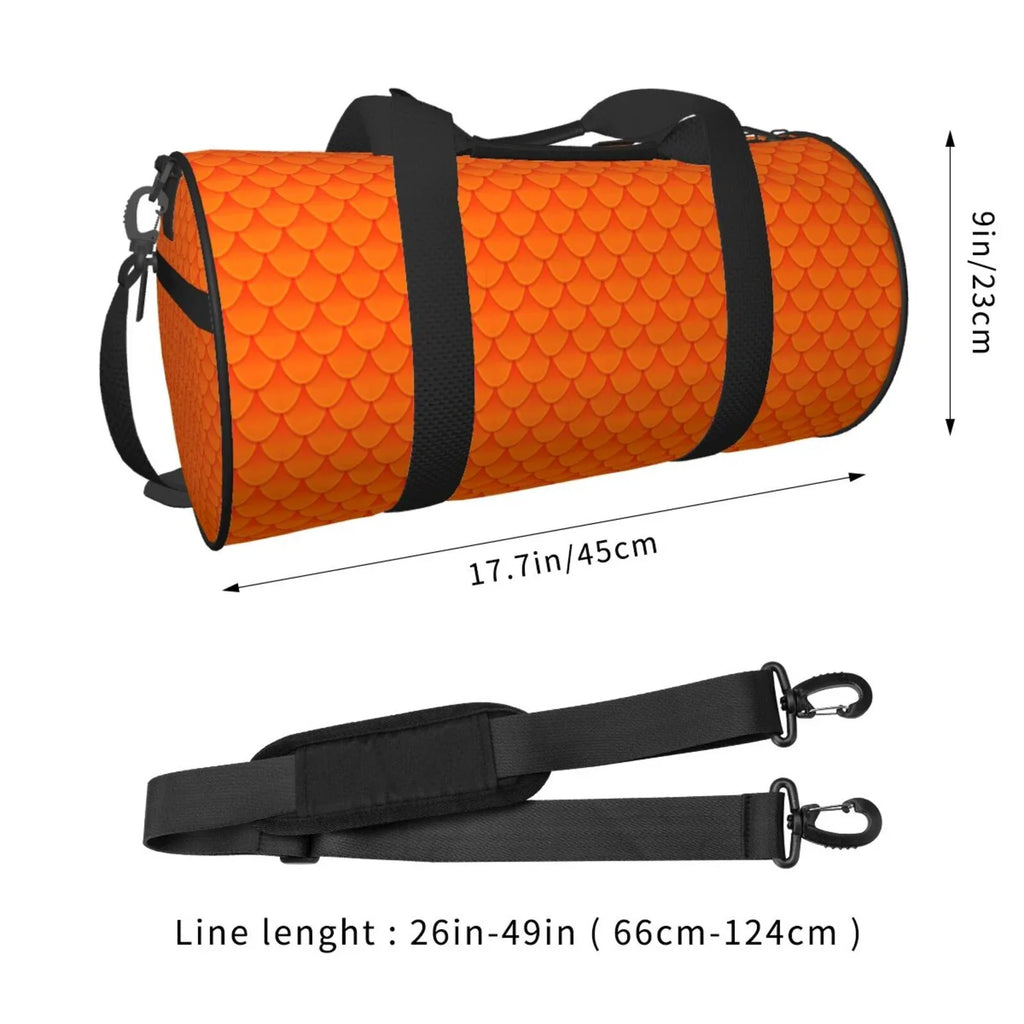 Coaee Orange Scales Large Capacity Travel Luggage Bag Cylinder Gym Bag Waterproof Sports Bag with Pocket and Compartment