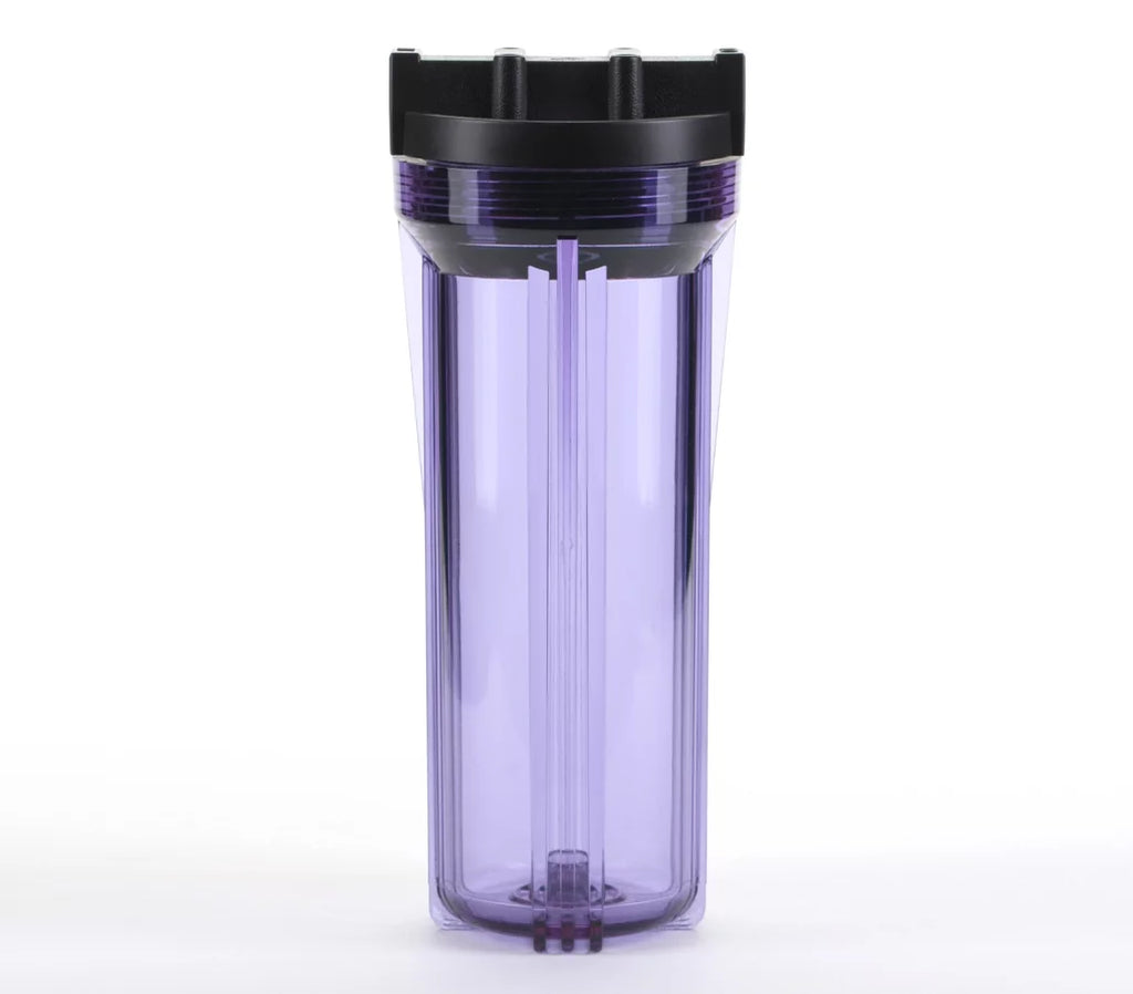 Hydronix HF3-10CLBK14, 10" Clear Housing with Black Rib Cap For RO & Filtration Systems, 1/4" Ports
