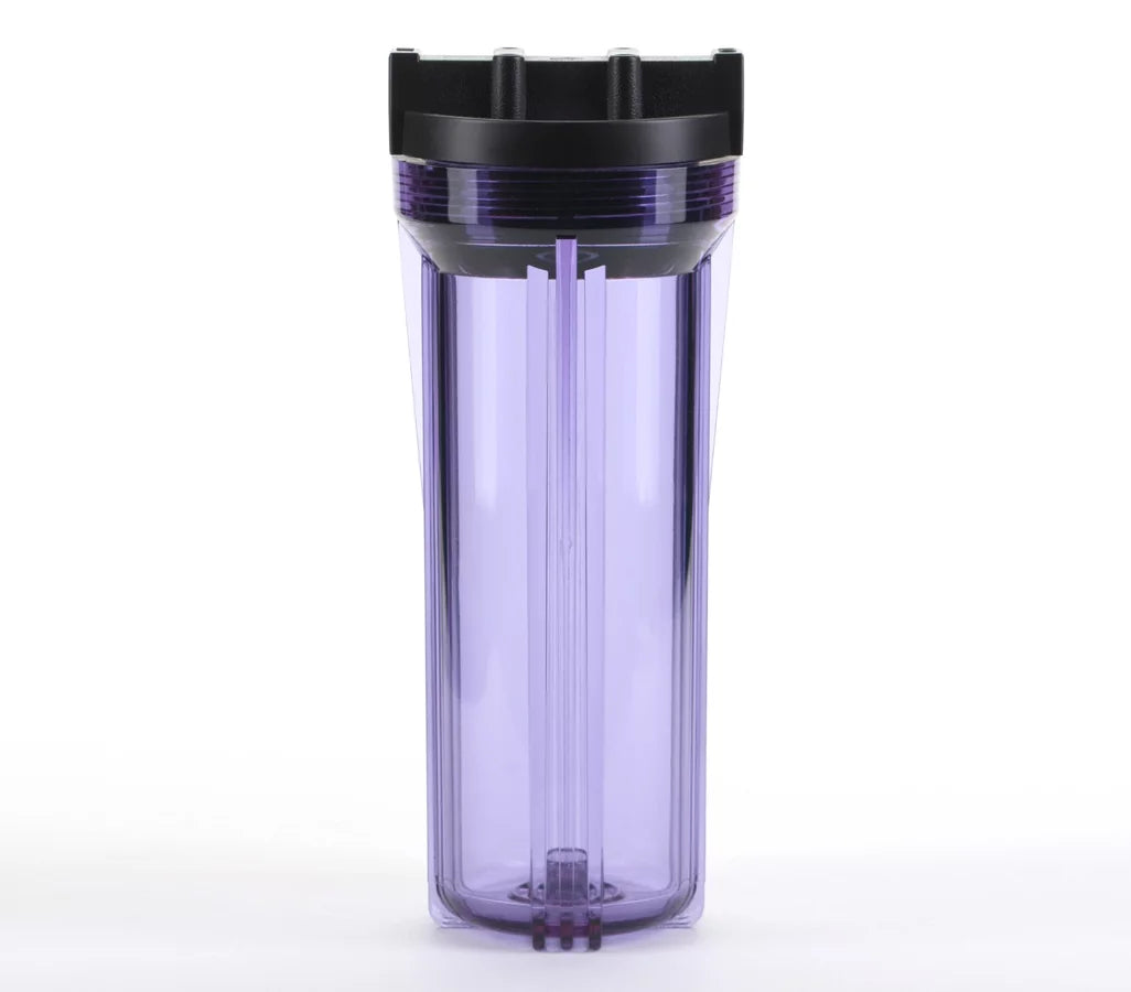 Hydronix HF3-10CLBK14, 10" Clear Housing with Black Rib Cap For RO & Filtration Systems, 1/4" Ports