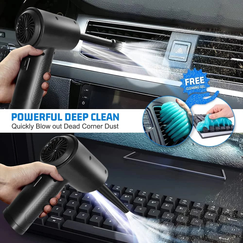 Compressed Air Duster 100000RPM Electric Air Duster, Rechargeable Cordless 7600mAh 3 Gears Adjustment, Keyboard & Computer Cleaner for Office, Reusable Good Replacement for Compressed Air Cans