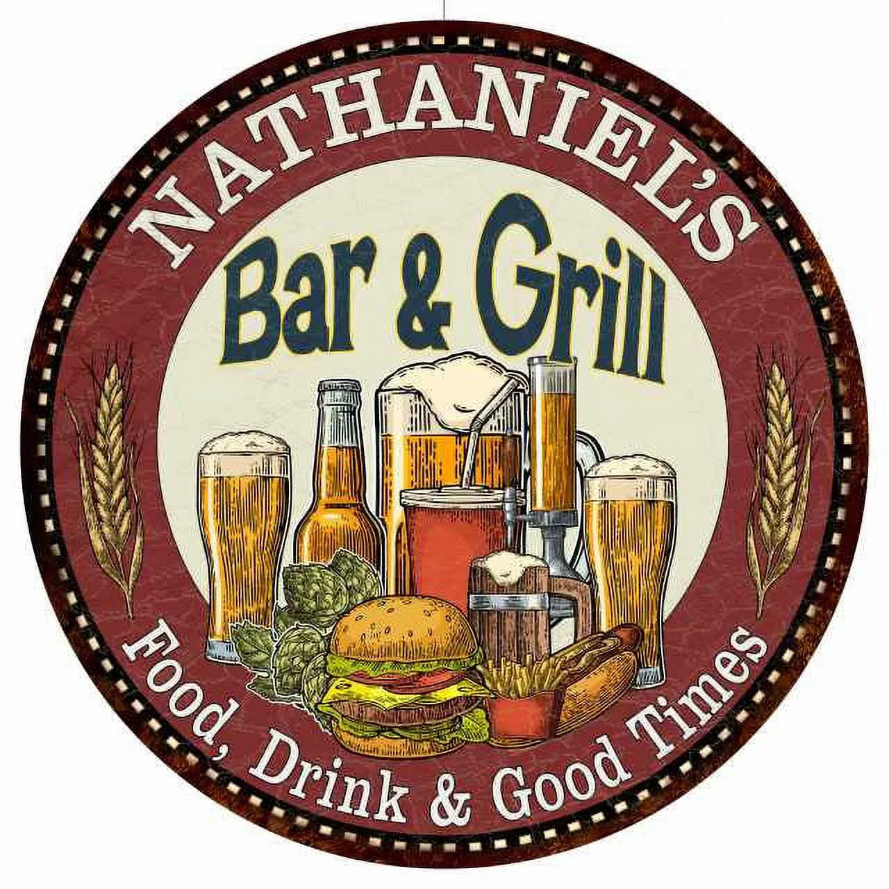 NATHANIEL'S Bar and Grill 12" Round Metal Sign Kitchen Wall Decor 200120020495