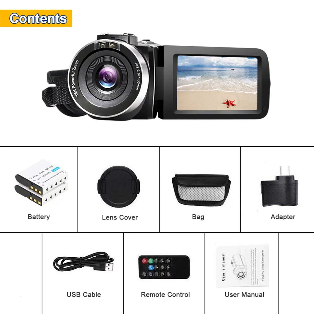 MARVUE Digital Video Camera Camcorder Full HD 2.7K 30FPS 30MP IR Night Vision Vlogging Camera Recorder Video Camera for Youtube