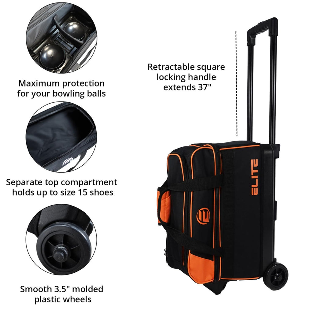 ELITE Basic Bowling Bag Double (2) Ball Roller with Rolling Wheels