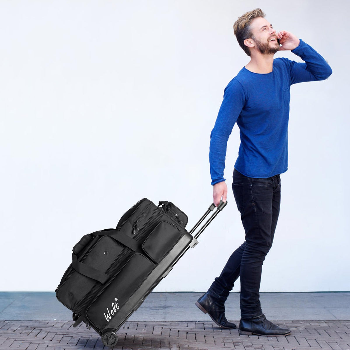 WOLT 3 Ball Bowling Bags with Wheels,Retractable Handle Extends to 38ââ