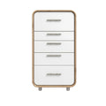 Moderne witte ladekast met vier lades en houten omlijsting
