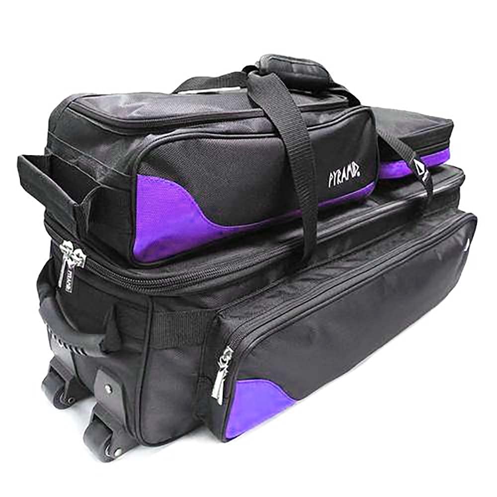 Pyramid Path Triple Tote Roller Plus Bowling Bag with Detachable Shoe Bag (Fits US Mens Size 15), Accessory and Side Pocket, Lightweight Travel Design
