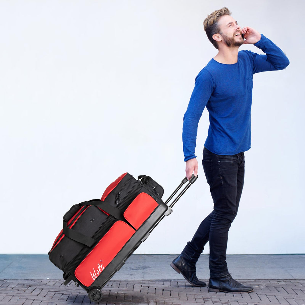 WOLT 3 Ball Bowling Bags with Wheels,Retractable Handle Extends to 38ââ
