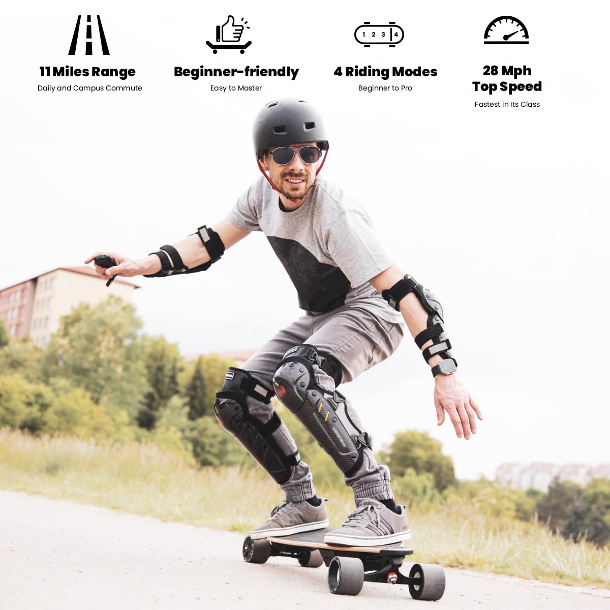 MEEPO Campus V3 Series/Envy Electric Skateboard with Remote, Top Speed Up to 29 Mph, 4 Speed Smooth Braking, Easy Carry Handle Design, Suitable for Adults & Teens