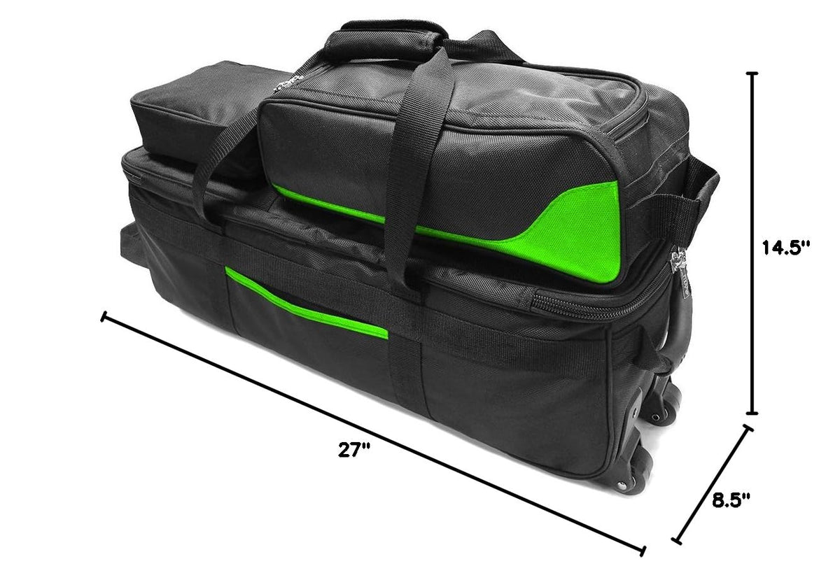 Pyramid Path Triple Tote Roller Plus Bowling Bag with Detachable Shoe Bag (Fits US Mens Size 15), Accessory and Side Pocket, Lightweight Travel Design