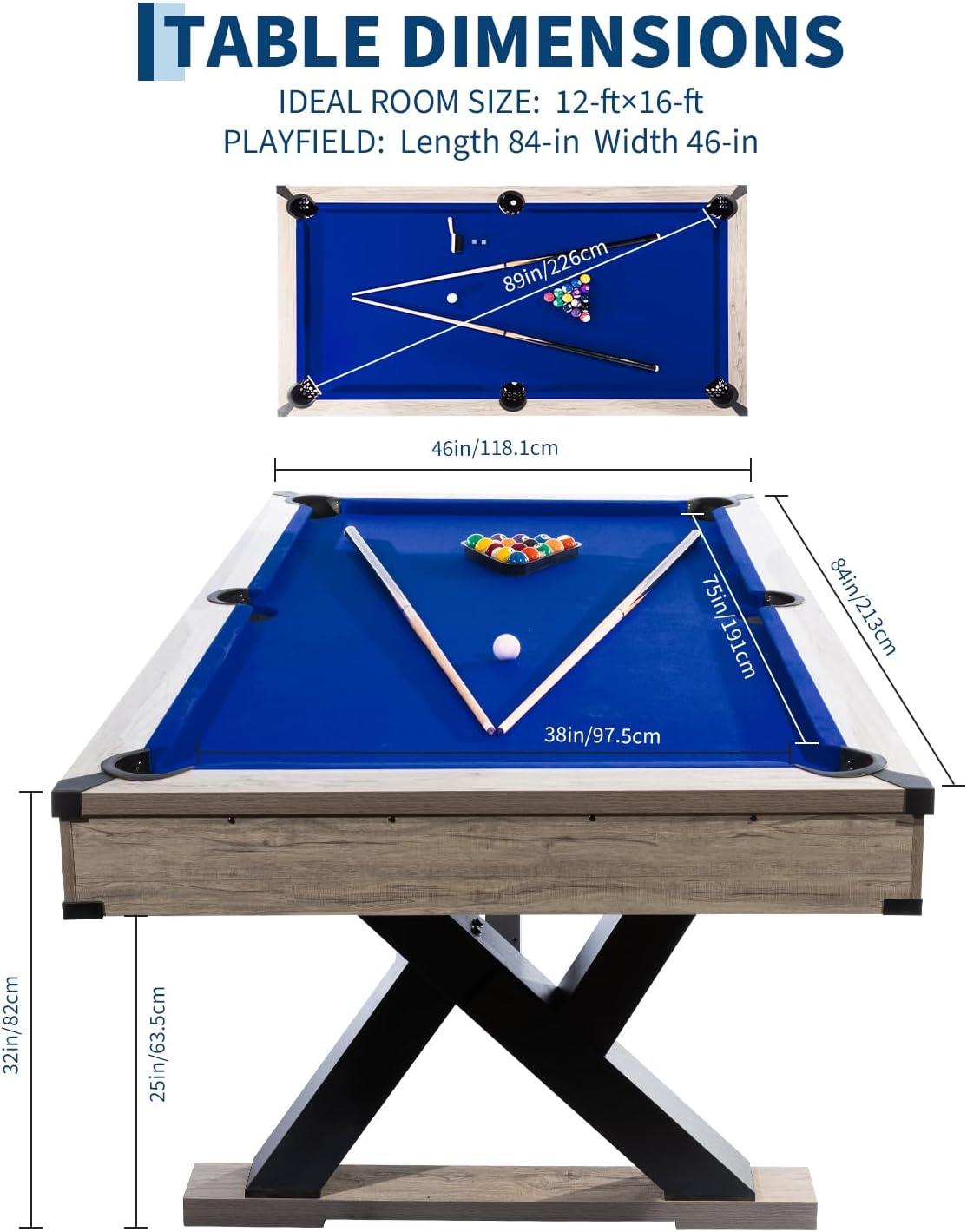 Garvee 7 FT Pool Table, Metal K-Leg Billiard Table