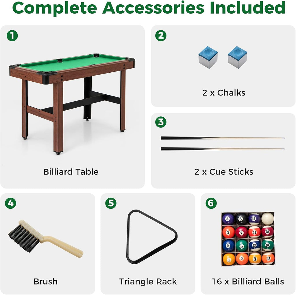 GYMAX Pool Table, 48 Inch Wooden Billiard Tables with 16 Balls, 2 Cue Sticks, 2 Chalks and Brush, Snooker Table Mini Pool Table for Kids, Family, Party