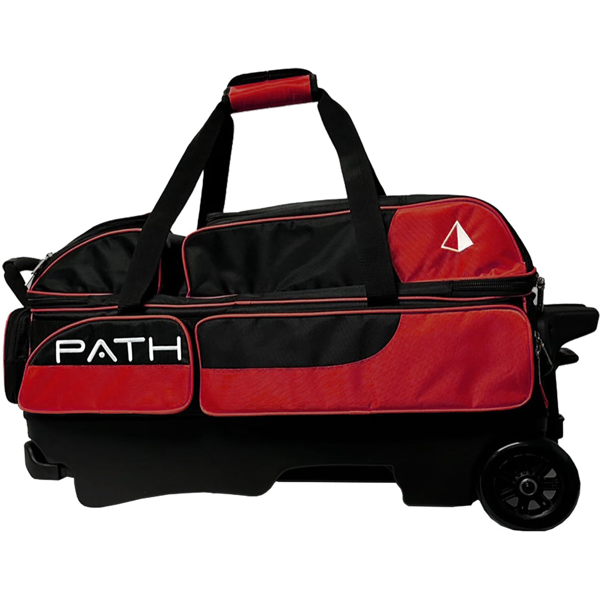 Pyramid Path Triple Premium Deluxe Roller Bowling Bag With Extra Large Separate Shoe Compartment (Up To US Mens Size 16) and 5 Accessory Pockets, 5" Wheels, Retractable Locking Handle - Extends to 42"
