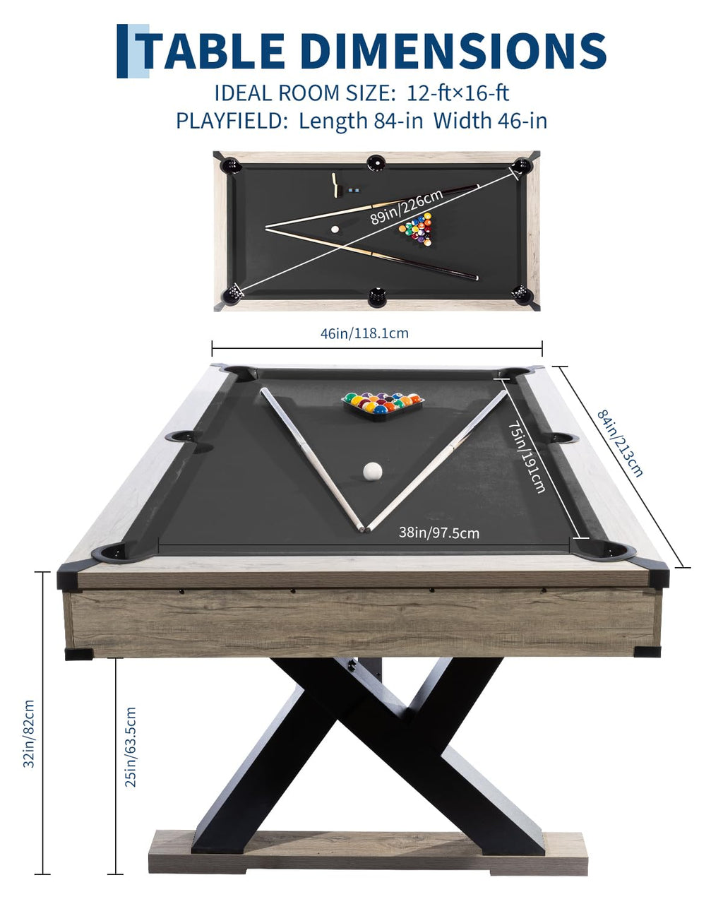 Garvee 7 FT Pool Table, Metal K-Leg Billiard Table