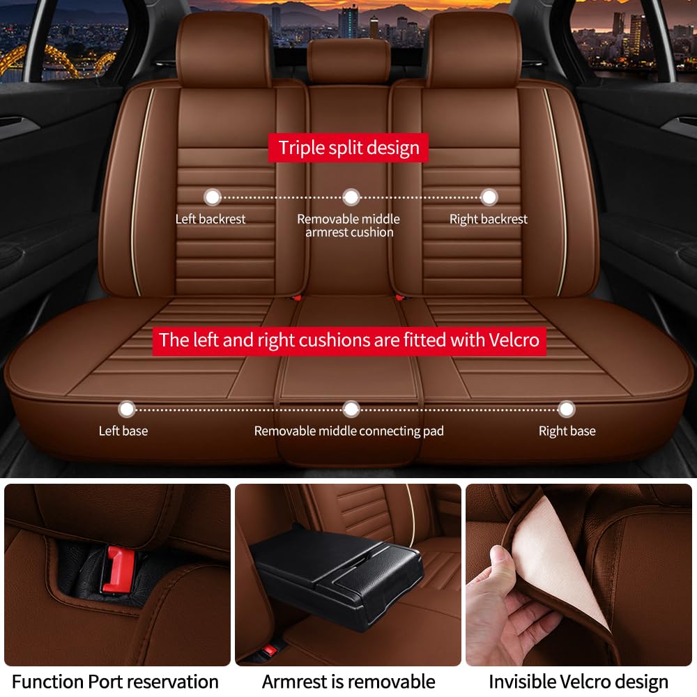 Leather Car Seat Covers for Chevy Avalanche 2002-2013,Car Seat Covers Full Set,Seat Covers with Safety,Waterproof Seat Cover Compatible Airbag(5pcs Black&Red Bars Luxury)