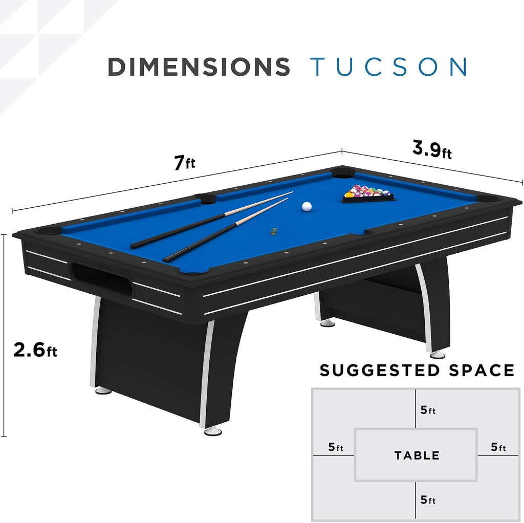 Fat Cat Tucson 7 Foot Pool Table with Automatic Ball Return, Billiard Table with Arcade Style Black Finish, 818 Bumpers, Includes Cues and Balls