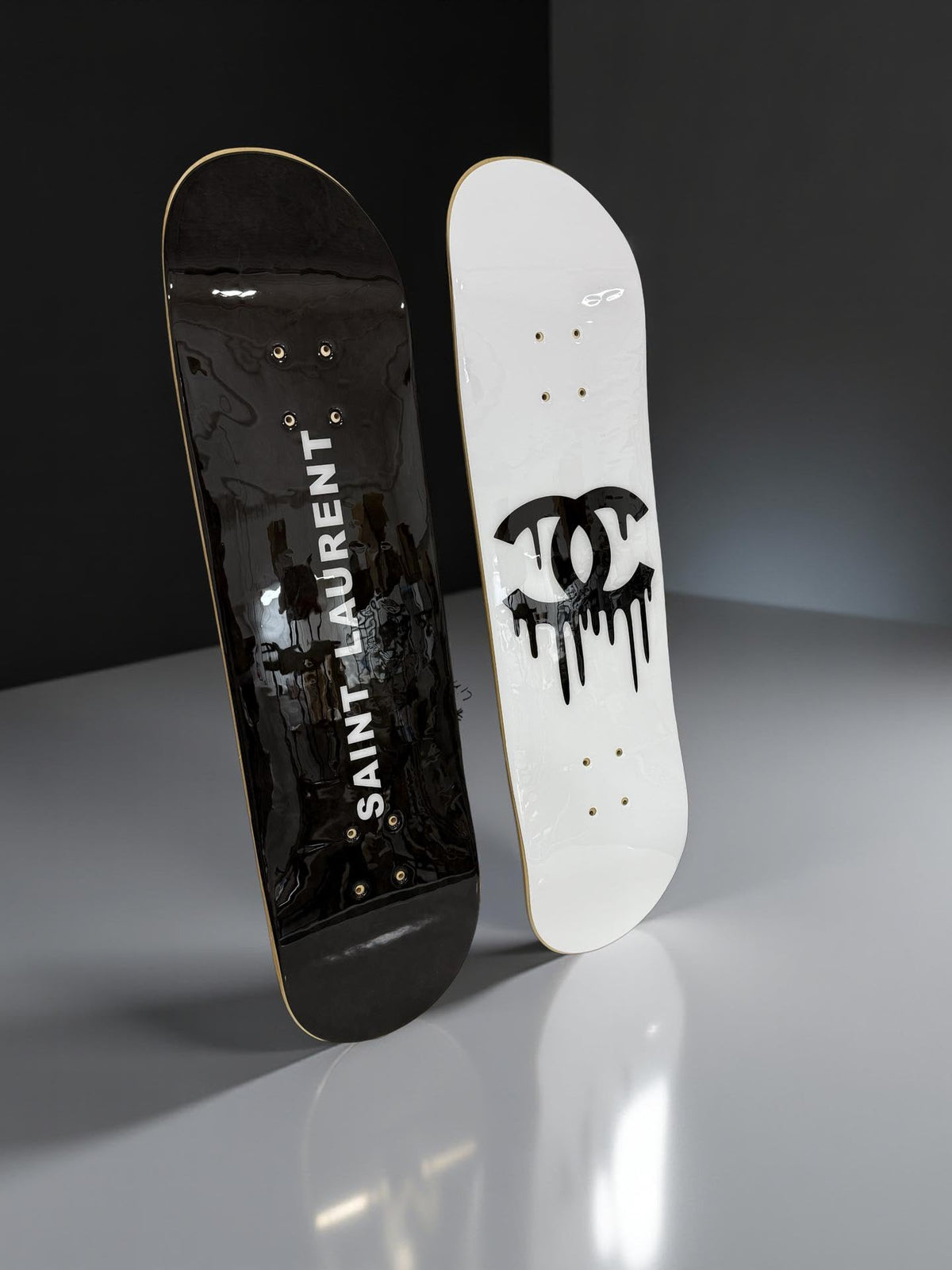 BDTrims 3 Pack Designer-Influenced Pop Art Skateboard Deck Set, Black White and Leopard Print, Premium 7-Ply Maple, Wall Decor, Customization Available