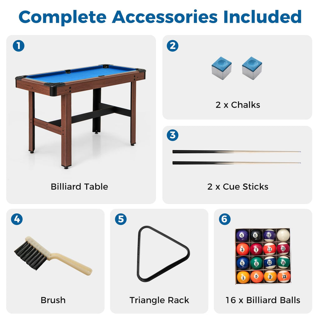 GYMAX Pool Table, 48 Inch Wooden Billiard Tables with 16 Balls, 2 Cue Sticks, 2 Chalks and Brush, Snooker Table Mini Pool Table for Kids, Family, Party