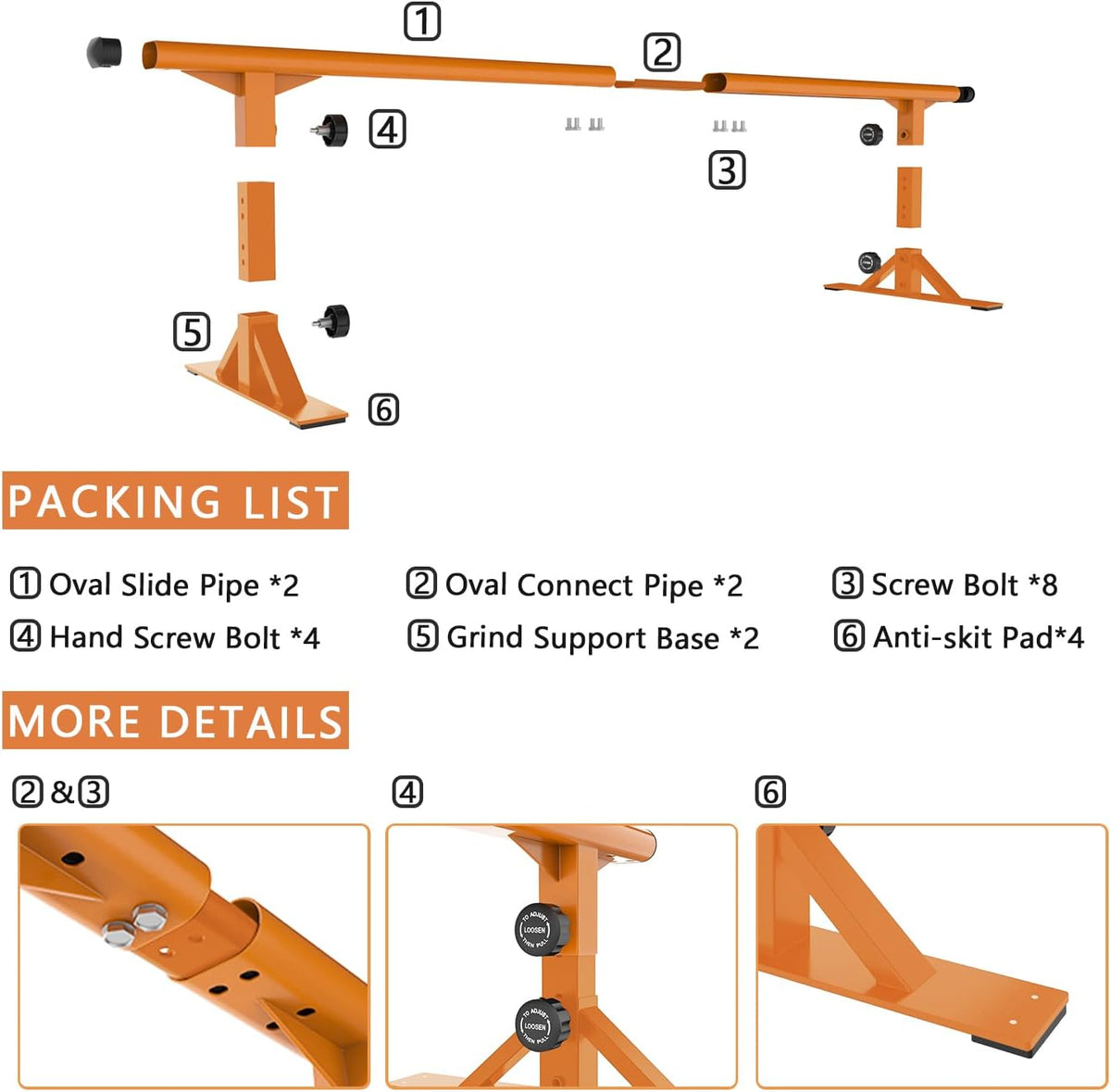 MR Skate Rail Skateboard Ramp Grind Rail Professional Skatepark Grind Rail Adjustable Height Grind Rail